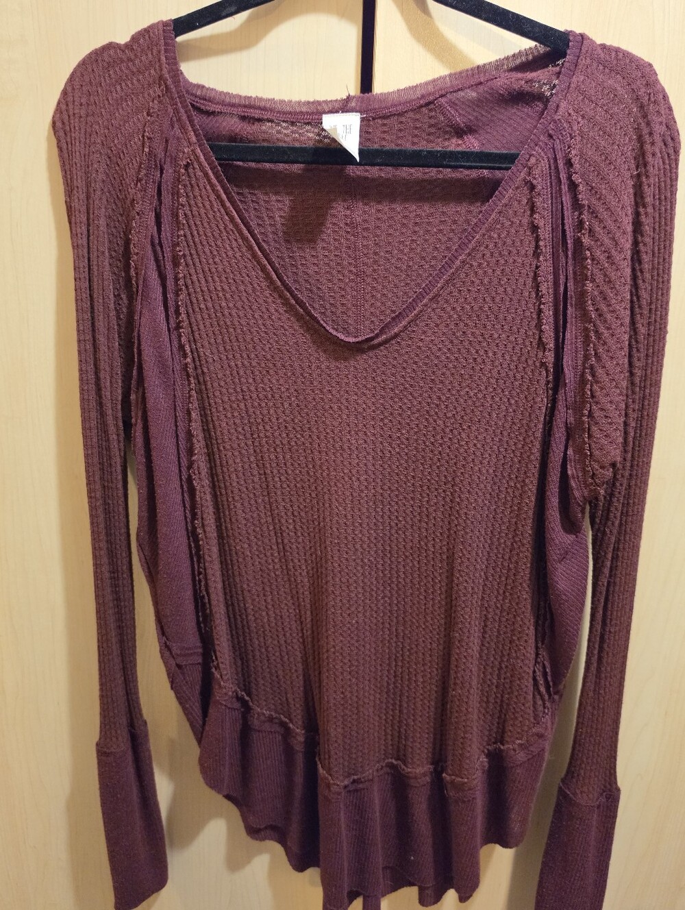 We The Free Mauve Waffle-Knit V-Neck Long Sleeve Top